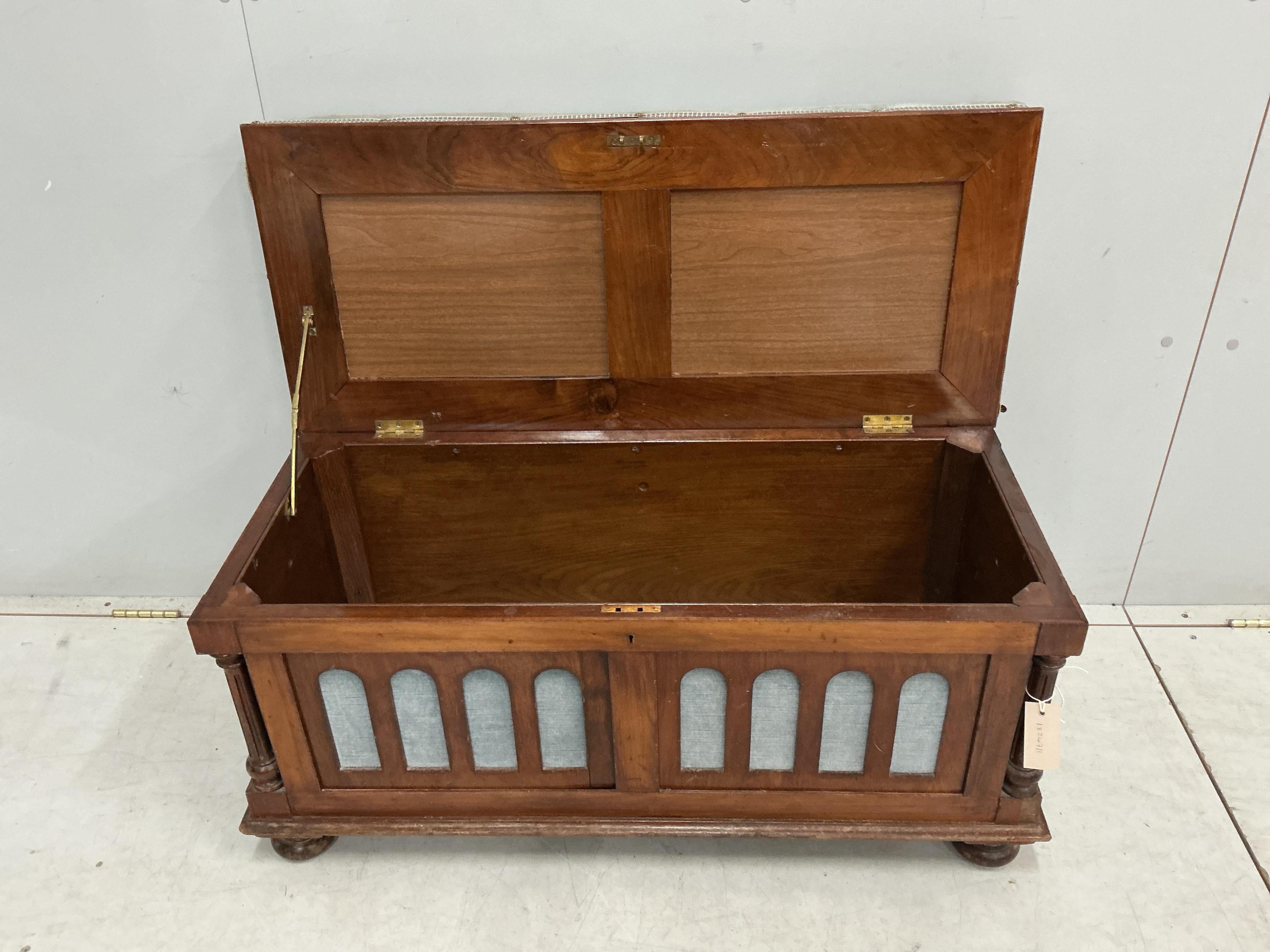A Victorian mahogany upholstered ottoman, width 94cm, depth 41cm, height 46cm